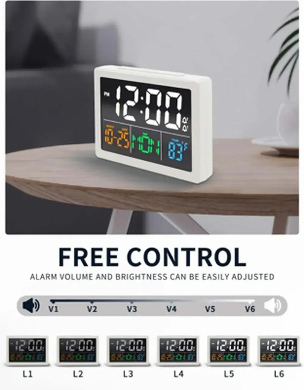 Digital Alarm Clock with Date and Temperature, 5.5 Inch HD Display, Dual USB